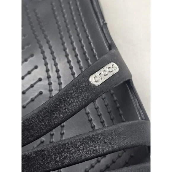Crocs Rhonda Wedge Sandals Slip-On Strappy Slides Open Toe Black Women's Size 8 - Picture 5 of 10